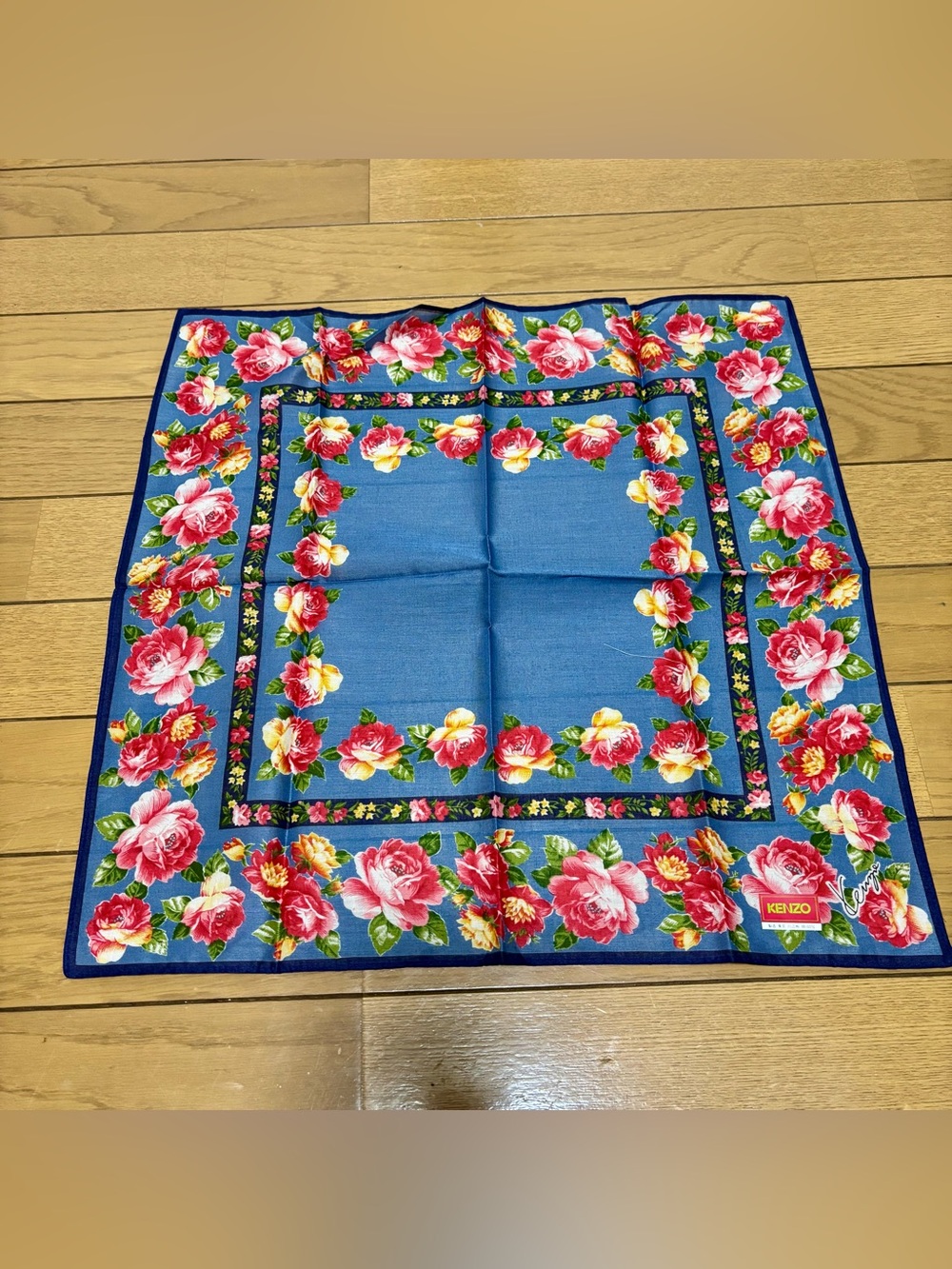 KENZO Multicolor Floral 100% Cotton Handkerchief/Bandana/Scarf size 44cm 17.5” - Picture 6 of 9